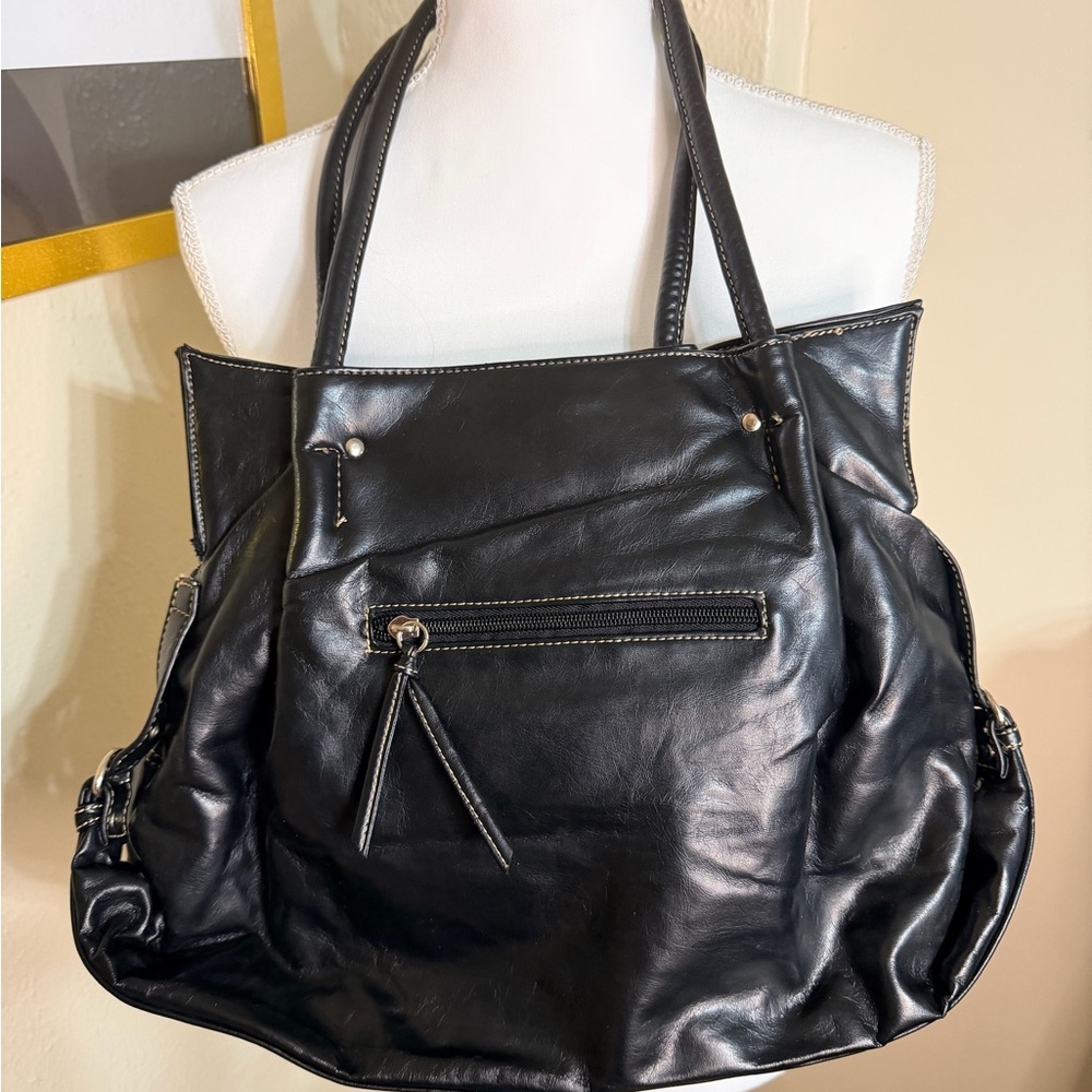 Elegant Black Tote Bag with Floral Accent - Picture 2 of 2